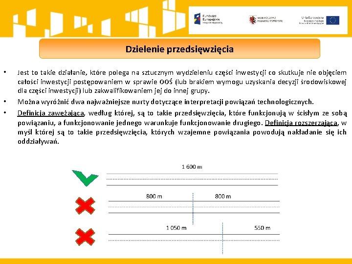 Dzielenie przedsięwzięcia • • • Jest to takie działanie, które polega na sztucznym wydzieleniu