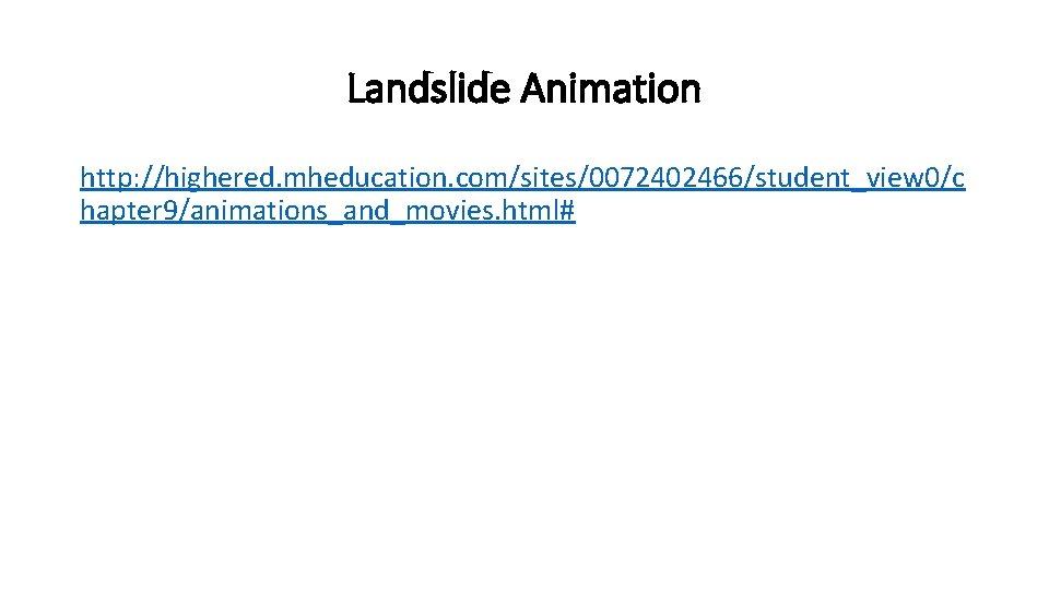 Landslide Animation http: //highered. mheducation. com/sites/0072402466/student_view 0/c hapter 9/animations_and_movies. html# Landslide Animation http: //highered. mheducation. com/sites/0072402466/student_view 0/c hapter 9/animations_and_movies. html#