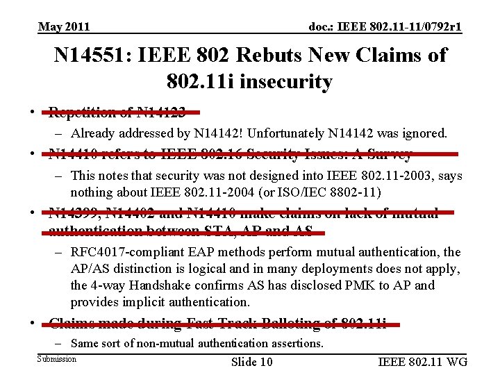 May 2011 doc. : IEEE 802. 11 -11/0792 r 1 N 14551: IEEE 802