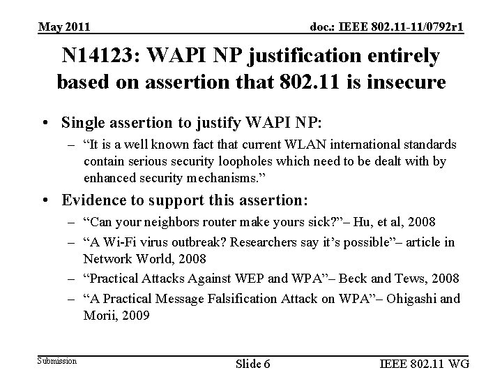 May 2011 doc. : IEEE 802. 11 -11/0792 r 1 N 14123: WAPI NP