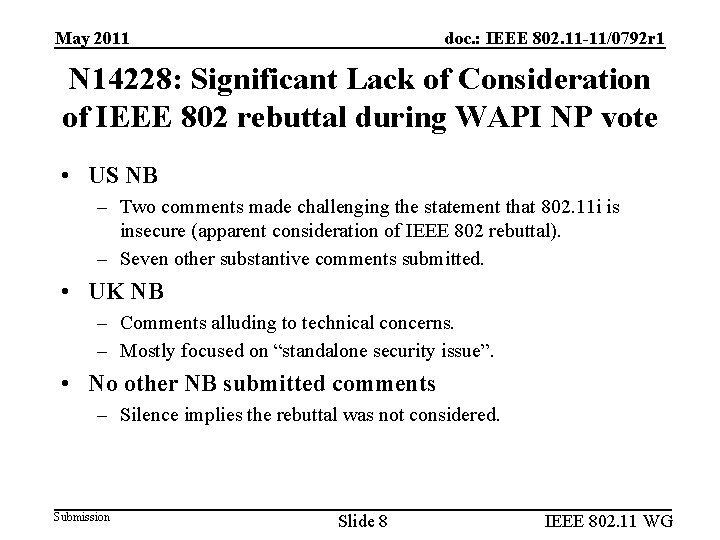 May 2011 doc. : IEEE 802. 11 -11/0792 r 1 N 14228: Significant Lack