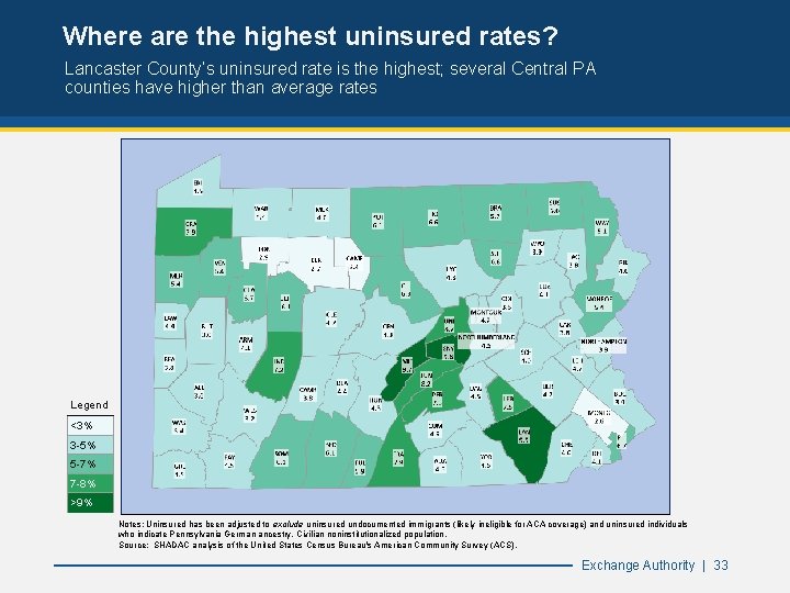 Where are the highest uninsured rates? Lancaster County’s uninsured rate is the highest; several