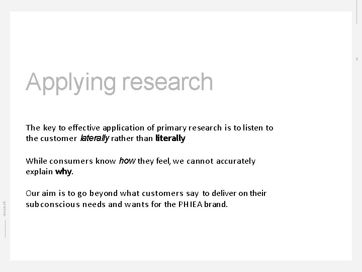 6 Applying research The key to effective application of primary research is to listen