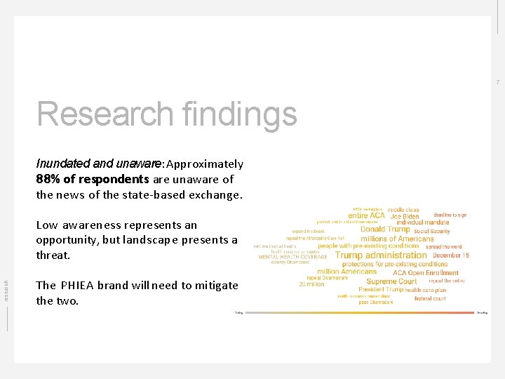 7 Research ﬁndings Inundated and unaware: Approximately 88% of respondents are unaware of the