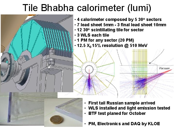 Tile Bhabha calorimeter (lumi) • 4 calorimeter composed by 5 30 o sectors •