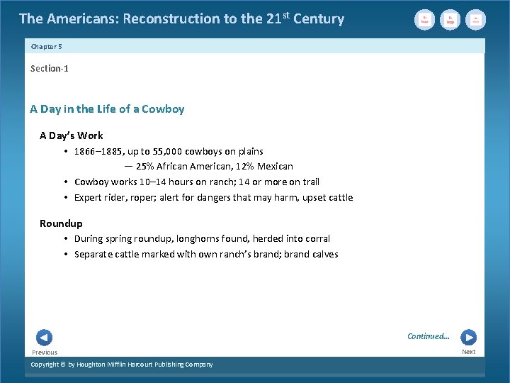 The Americans: Reconstruction to the 21 st Century Chapter 5 Section-1 A Day in