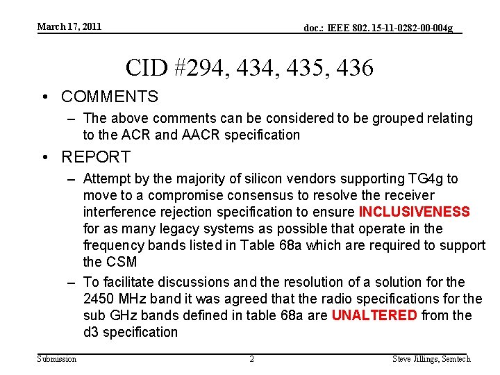 March 17, 2011 doc. : IEEE 802. 15 -11 -0282 -00 -004 g CID