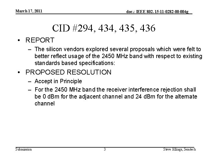 March 17, 2011 doc. : IEEE 802. 15 -11 -0282 -00 -004 g CID