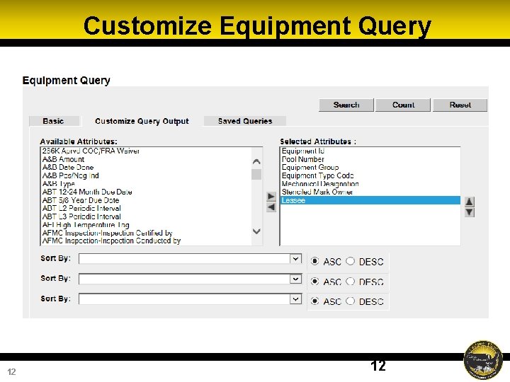 Customize Equipment Query 12 12 Customize Equipment Query 12 12