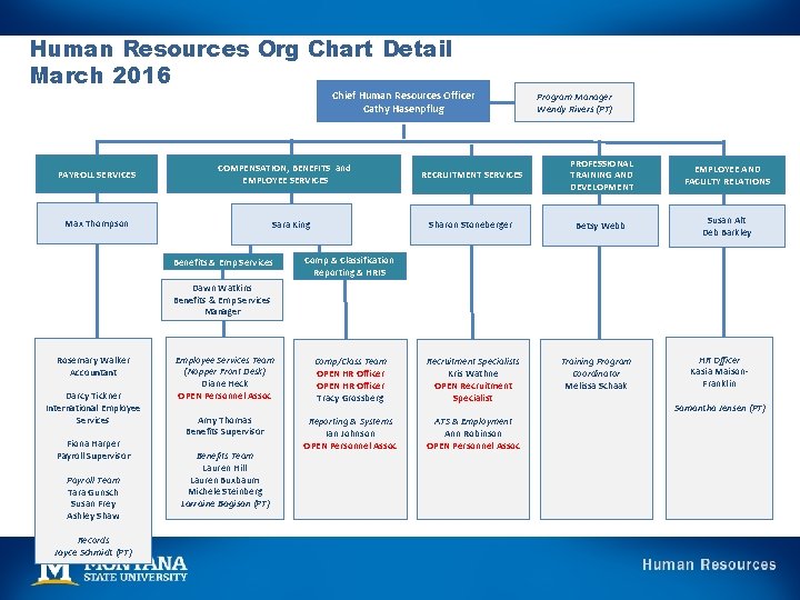 Human Resources Org Chart Detail March 2016 Chief Human Resources Officer Cathy Hasenpflug PAYROLL