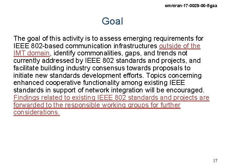 omniran-17 -0029 -00 -5 gaa Goal The goal of this activity is to assess