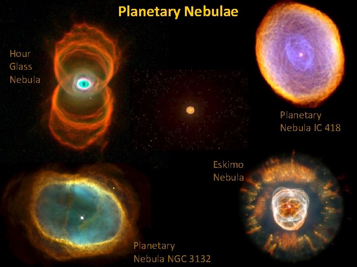 Planetary Nebulae Hour Glass Nebula Planetary Nebula IC 418 Eskimo Nebula Georg Raffelt, MPI