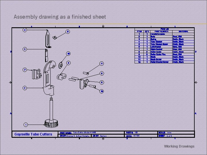 Assembly drawing as a finished sheet Guysville Tube Cutters Tube Cutter Model A 1440