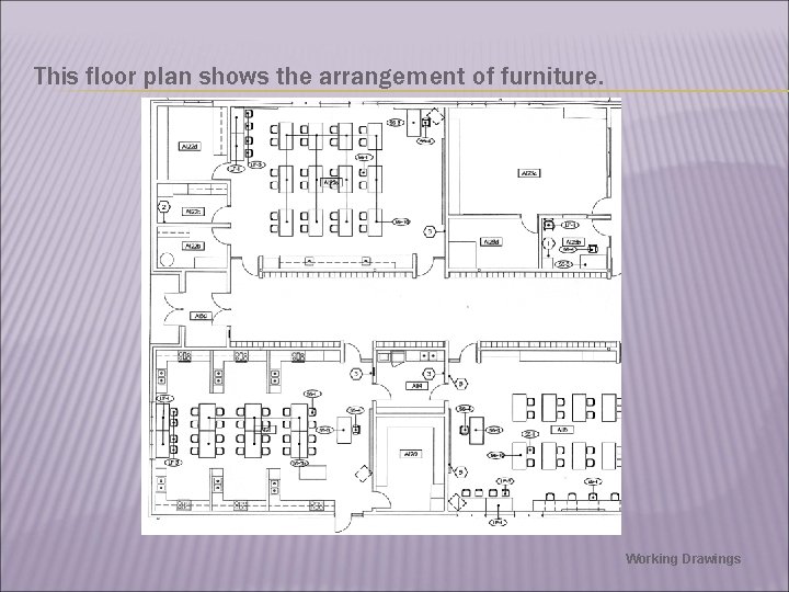 This floor plan shows the arrangement of furniture. Working Drawings 