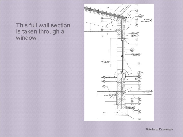 This full wall section is taken through a window. Working Drawings 