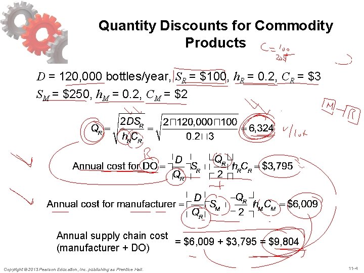 Quantity Discounts for Commodity Products D = 120, 000 bottles/year, SR = $100, h.