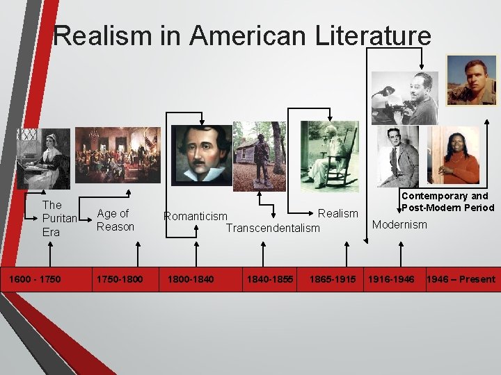 Realism in American Literature The Puritan Era 1600 - 1750 Age of Reason 1750