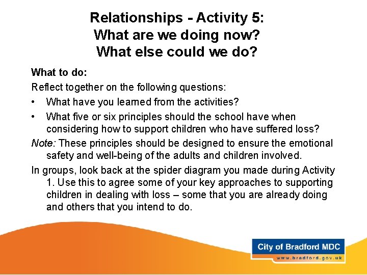 Relationships - Activity 5: What are we doing now? What else could we do?