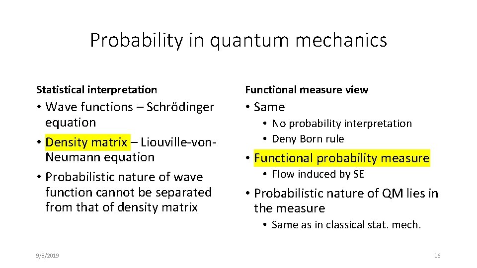 Probability in quantum mechanics Statistical interpretation Functional measure view • Wave functions – Schrödinger