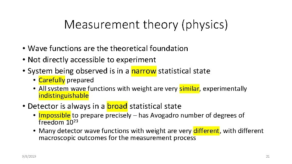 Measurement theory (physics) • Wave functions are theoretical foundation • Not directly accessible to