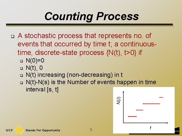 Counting Process q A stochastic process that represents no. of events that occurred by