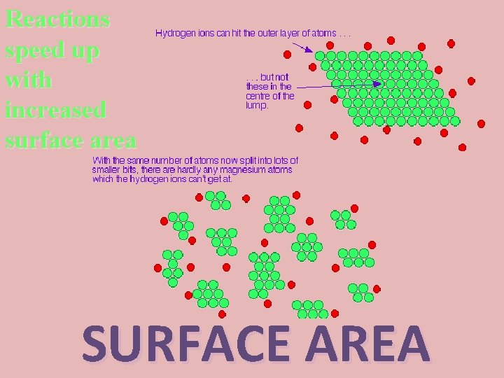 Reactions speed up with increased surface area SURFACE AREA Reactions speed up with increased surface area SURFACE AREA