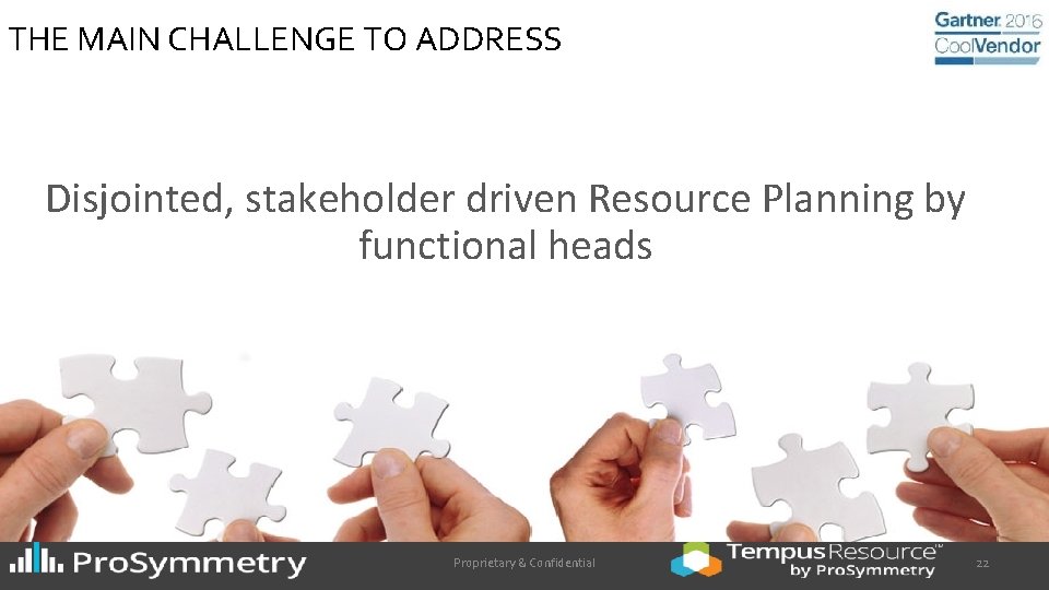 THE MAIN CHALLENGE TO ADDRESS Disjointed, stakeholder driven Resource Planning by functional heads Proprietary