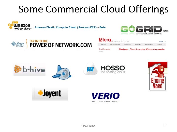 Some Commercial Cloud Offerings Ashok kumar 13 