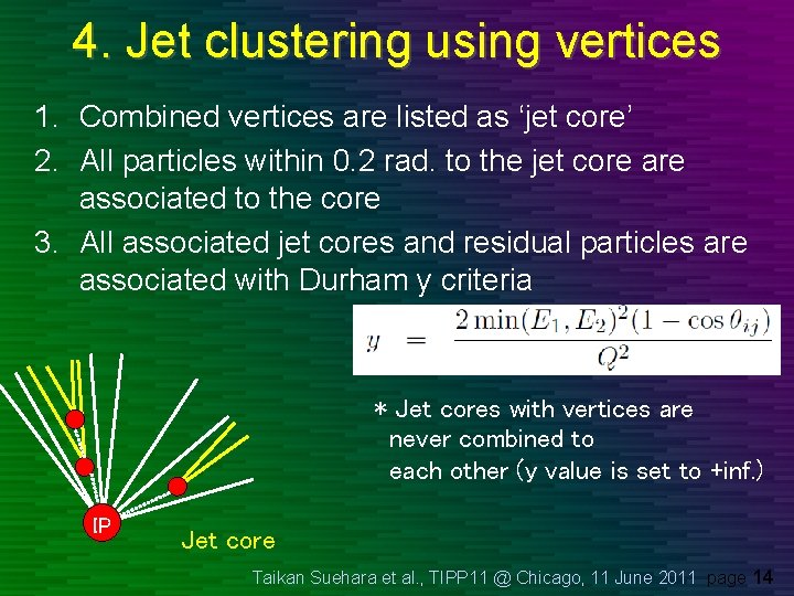 4. Jet clustering using vertices 1. Combined vertices are listed as ‘jet core’ 2. 4. Jet clustering using vertices 1. Combined vertices are listed as ‘jet core’ 2.