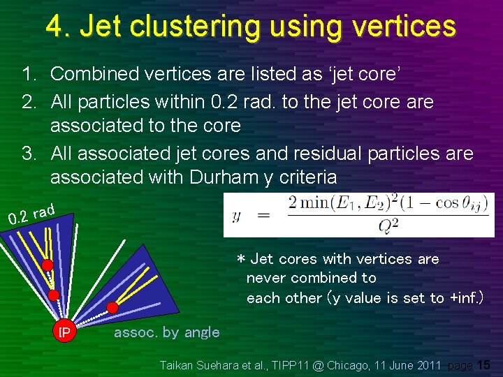 4. Jet clustering using vertices 1. Combined vertices are listed as ‘jet core’ 2. 4. Jet clustering using vertices 1. Combined vertices are listed as ‘jet core’ 2.