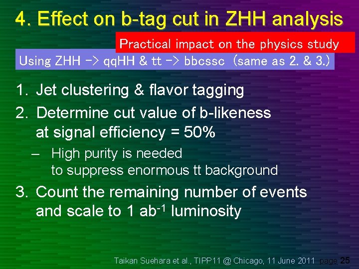 4. Effect on b-tag cut in ZHH analysis Practical impact on the physics study 4. Effect on b-tag cut in ZHH analysis Practical impact on the physics study
