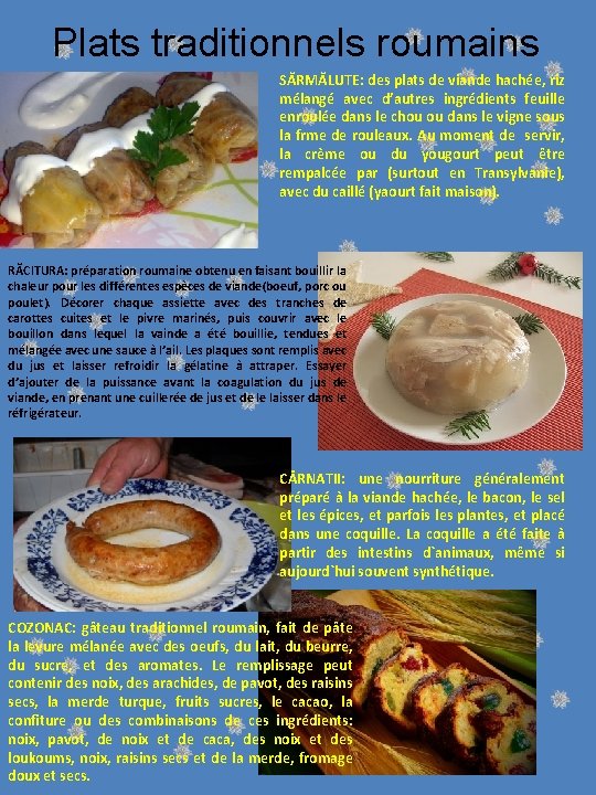 Plats traditionnels roumains SĂRMĂLUTE: des plats de viande hachée, riz mélangé avec d’autres ingrédients