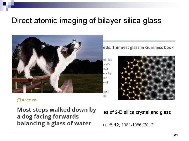 Direct atomic imaging of bilayer silica glass STEM images of 2 -D silica crystal