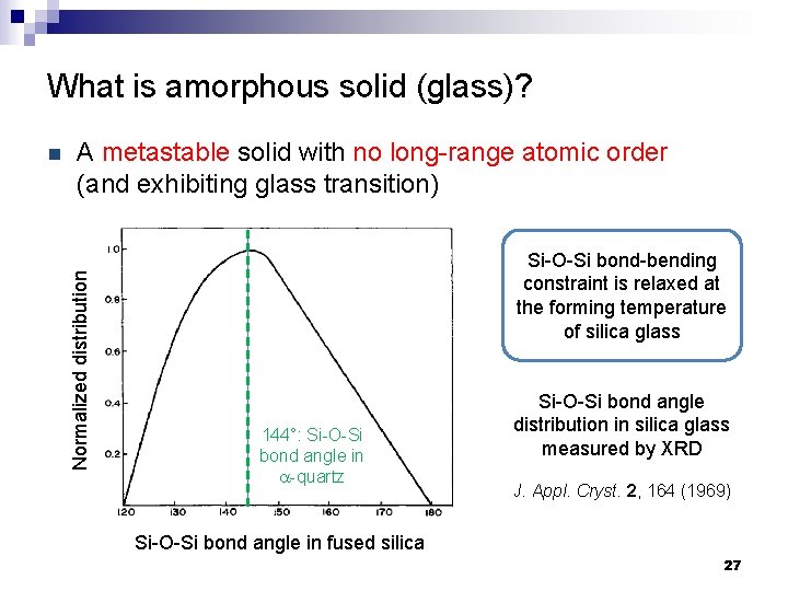What is amorphous solid (glass)? A metastable solid with no long-range atomic order (and
