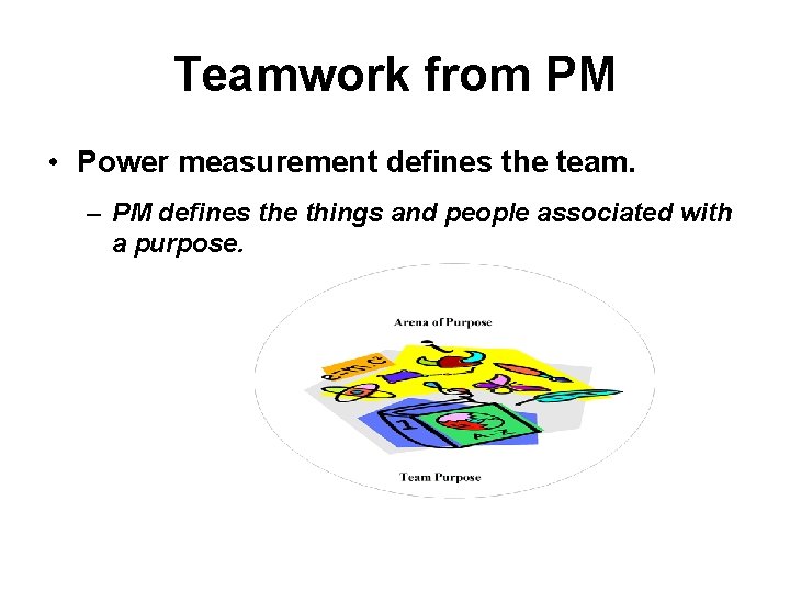 Teamwork from PM • Power measurement defines the team. – PM defines the things