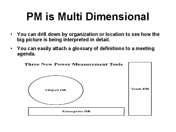 PM is Multi Dimensional • You can drill down by organization or location to