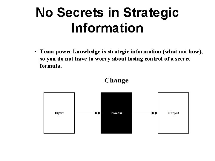 No Secrets in Strategic Information • Team power knowledge is strategic information (what not