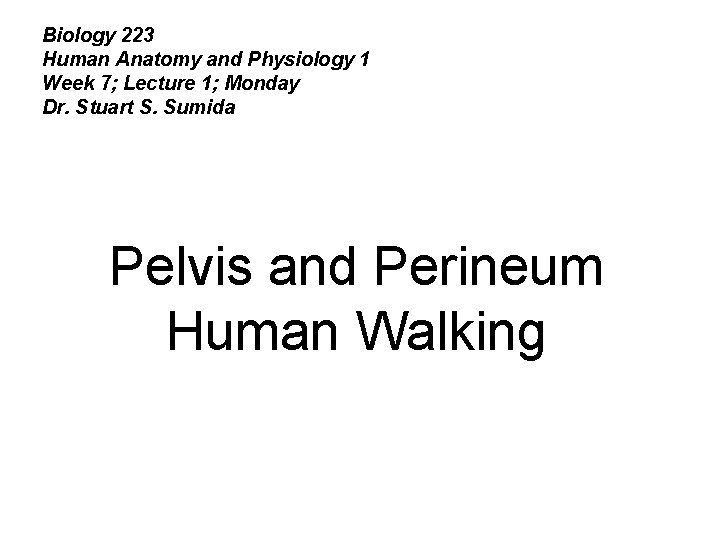 Biology 223 Human Anatomy and Physiology 1 Week 7; Lecture 1; Monday Dr. Stuart