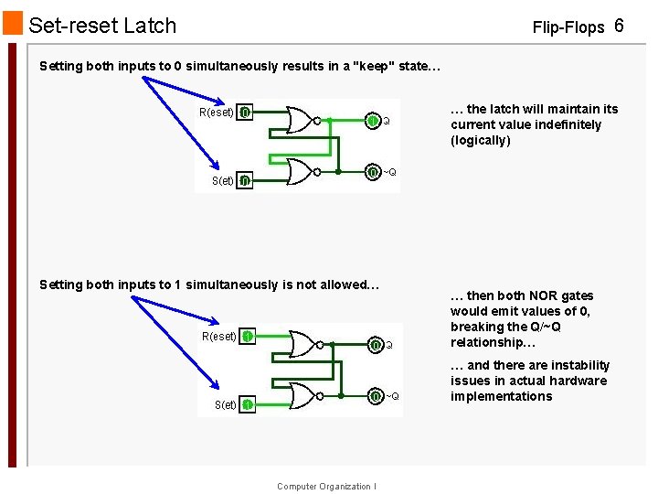 Set-reset Latch Flip-Flops 6 Setting both inputs to 0 simultaneously results in a "keep"