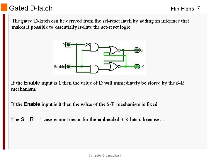 Gated D-latch Flip-Flops 7 The gated D-latch can be derived from the set-reset latch