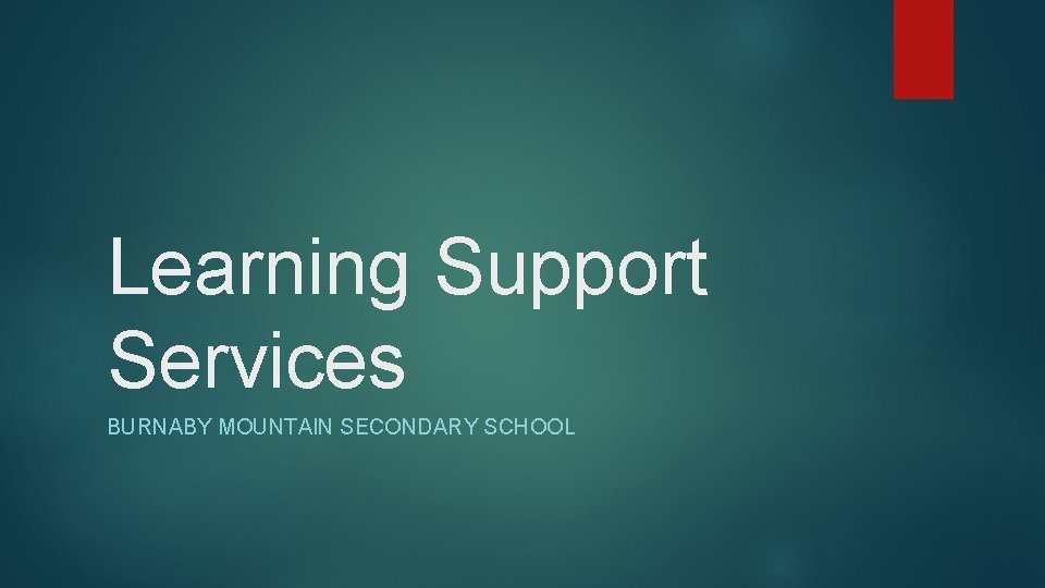 Learning Support Services BURNABY MOUNTAIN SECONDARY SCHOOL 