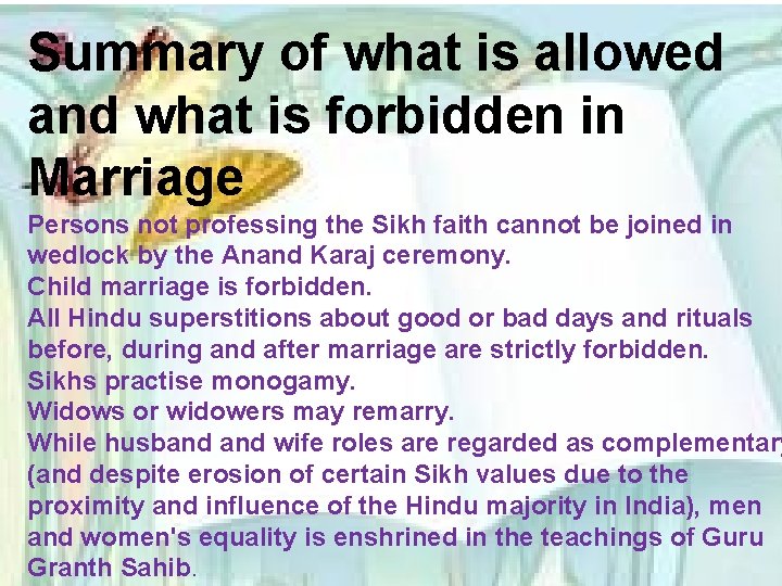 Summary of what is allowed and what is forbidden in Marriage Persons not professing