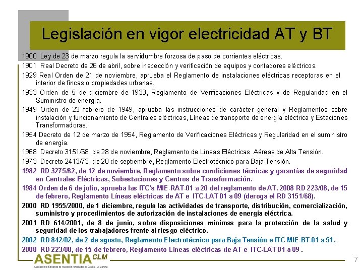 Legislación en vigor electricidad AT y BT 1900 Ley de 23 de marzo regula