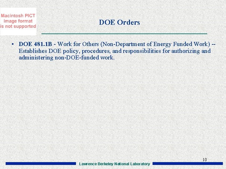 DOE Orders • DOE 481. 1 B - Work for Others (Non-Department of Energy