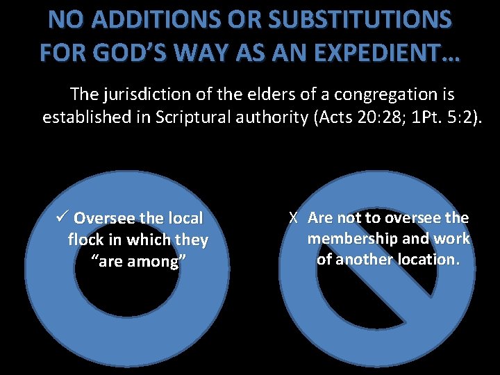 NO ADDITIONS OR SUBSTITUTIONS FOR GOD’S WAY AS AN EXPEDIENT… The jurisdiction of the