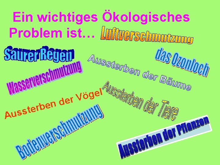 Ein wichtiges Ökologisches Problem ist… Aus ster d n e b r e t