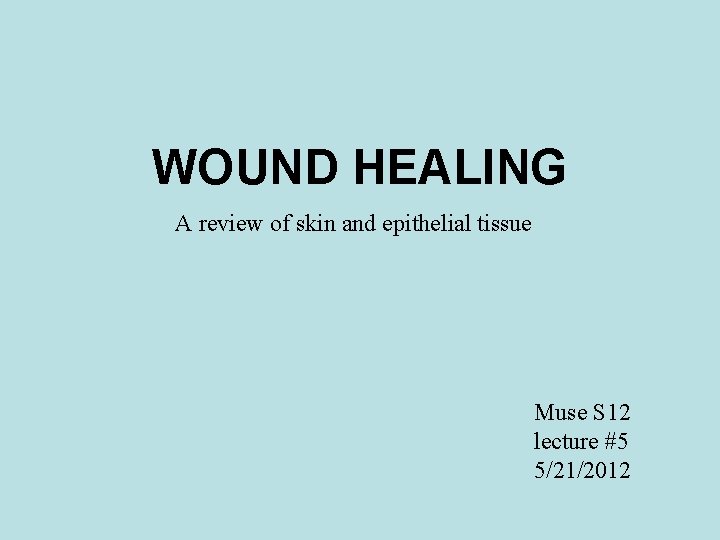 WOUND HEALING A review of skin and epithelial tissue Muse S 12 lecture #5