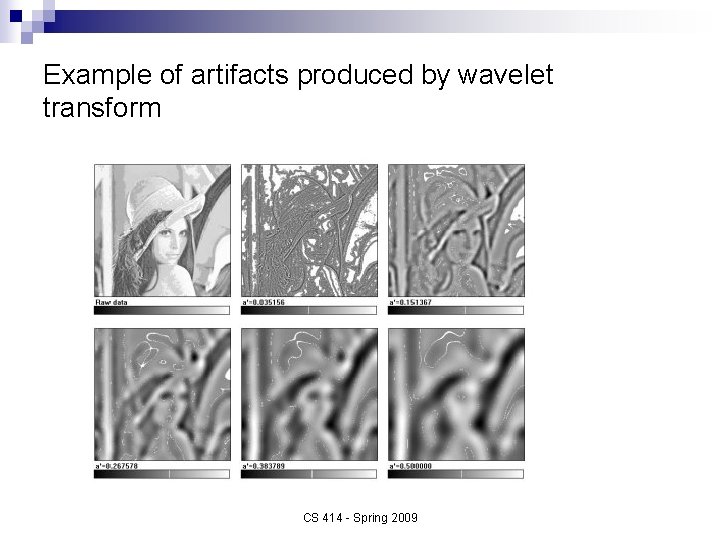 Example of artifacts produced by wavelet transform CS 414 - Spring 2009 