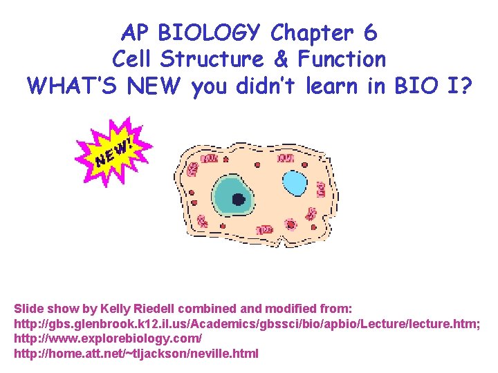 AP BIOLOGY Chapter 6 Cell Structure & Function WHAT’S NEW you didn’t learn in