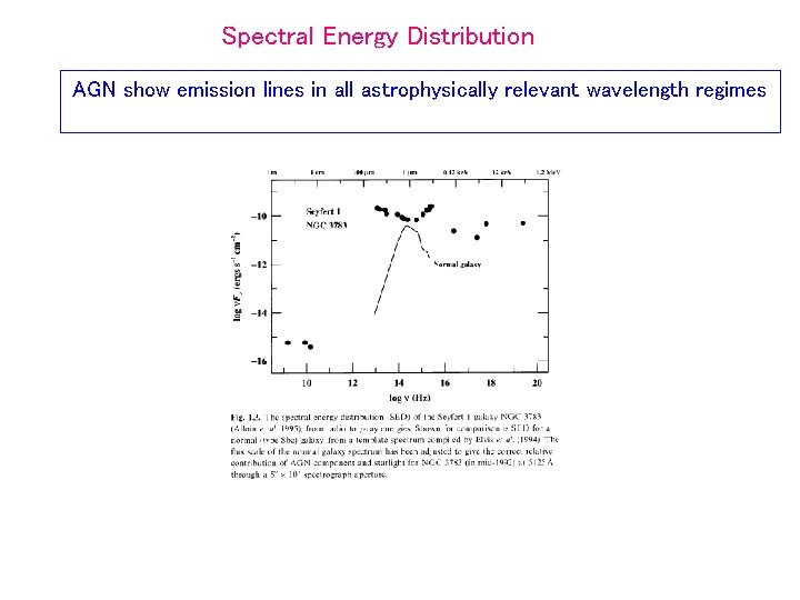 Spectral Energy Distribution AGN show emission lines in all astrophysically relevant wavelength regimes 